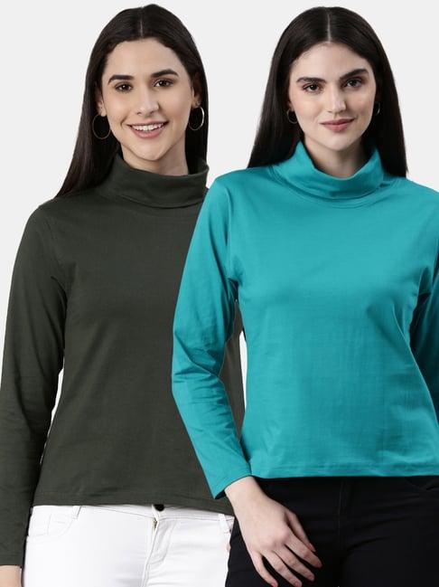 kryptic olive & teal cotton regular fit t-shirt (pack of 2)