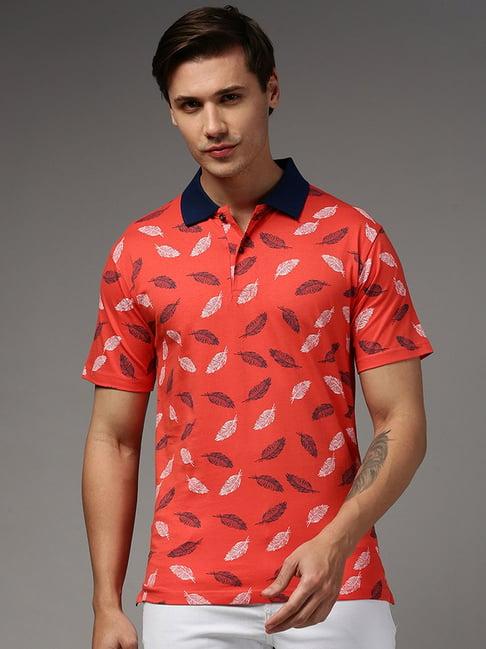 kryptic orange regular fit printed cotton polo t-shirt