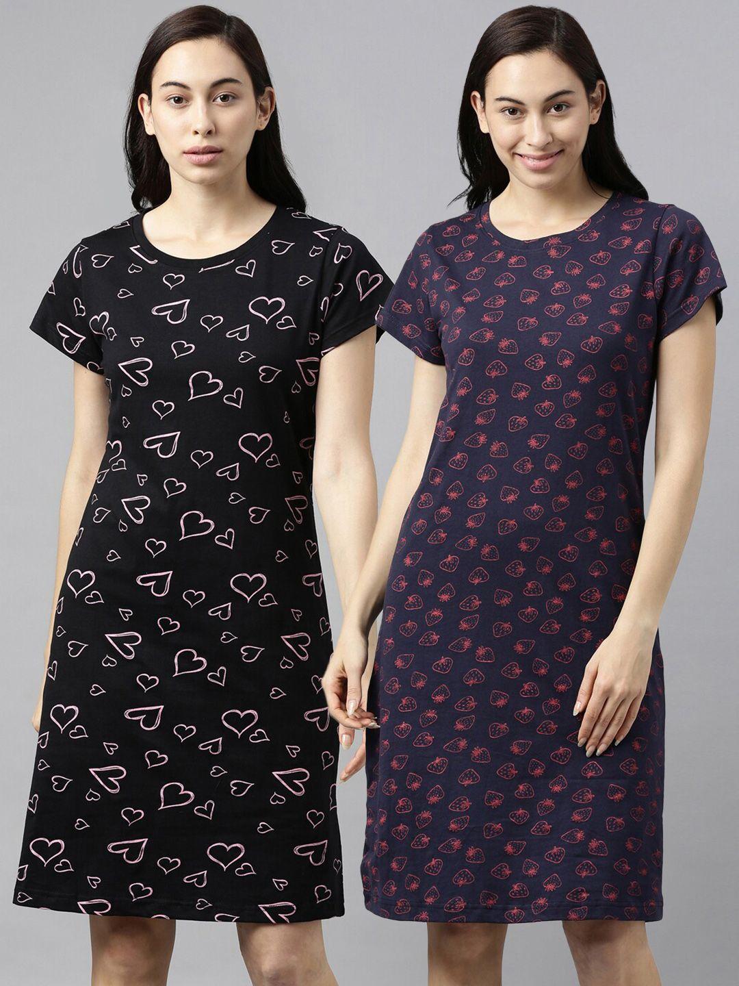 kryptic pack of 2 black printed nightdress