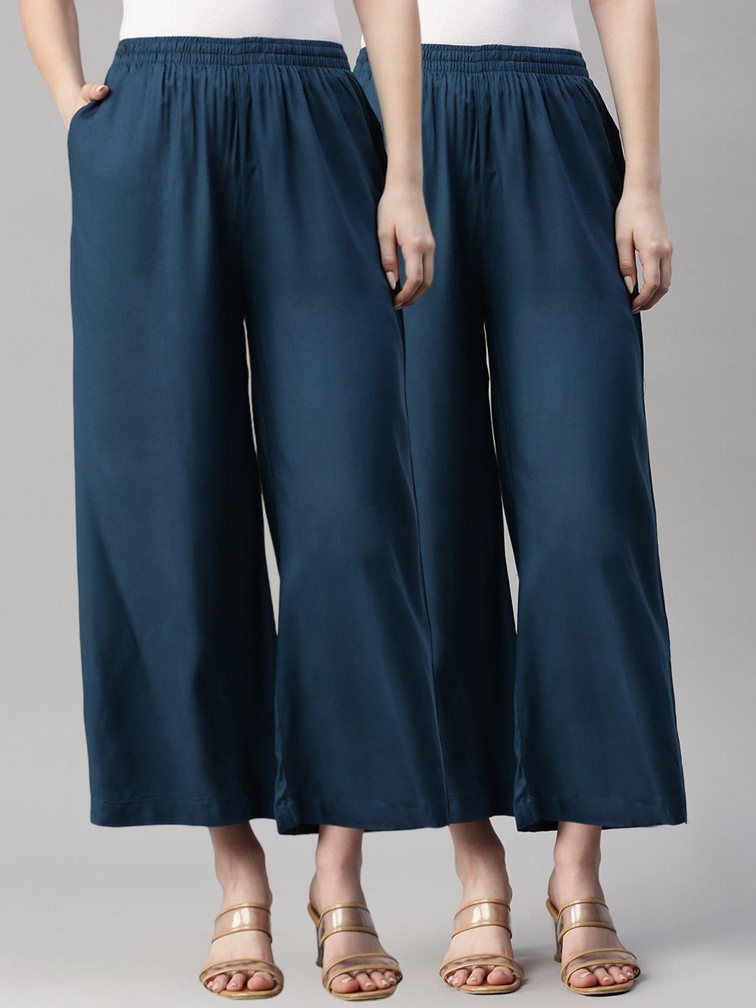 kryptic pack of 2 women flared slip-on culottes trousers