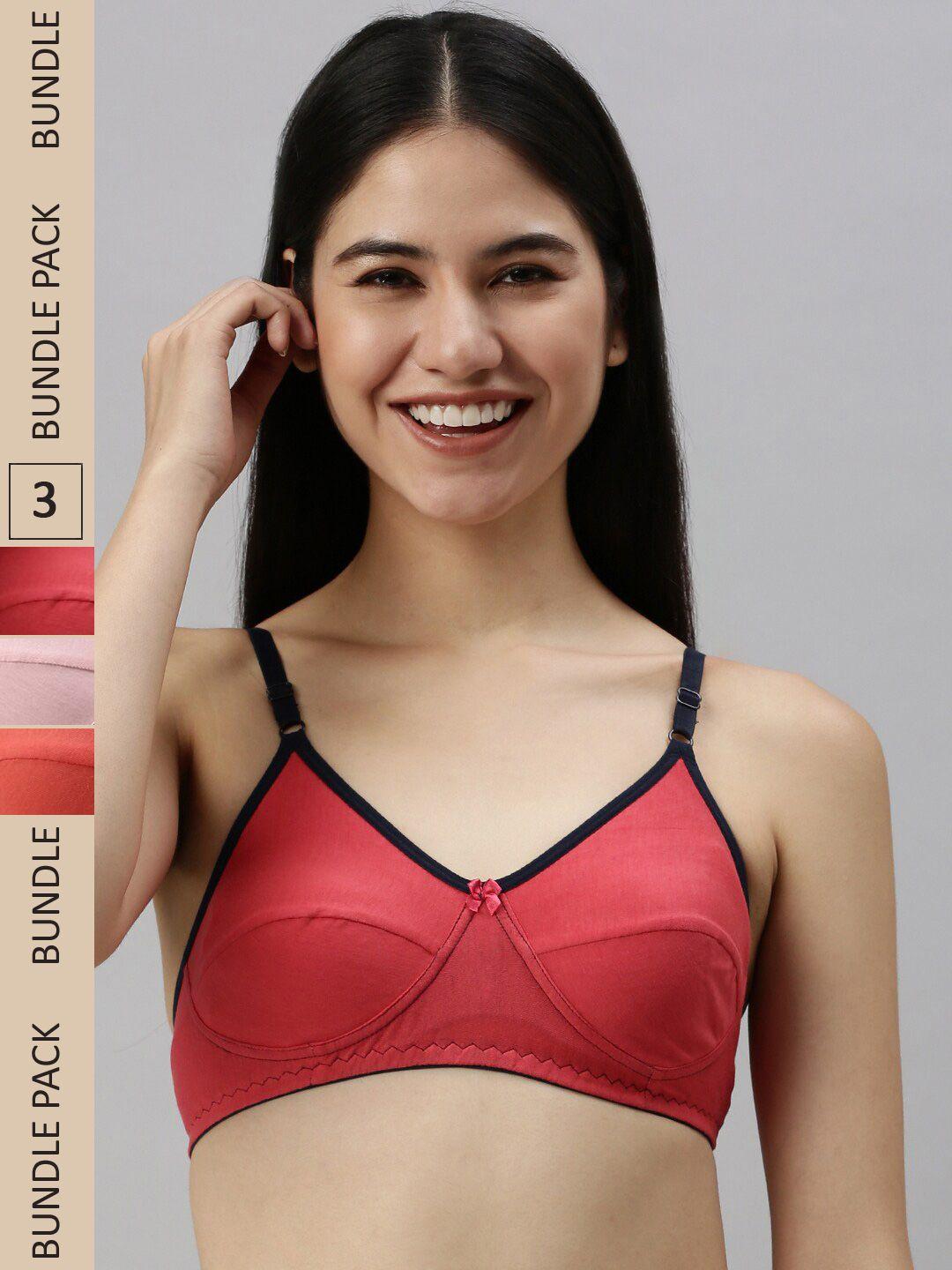 kryptic pack of 3 non-padded & non-wired full coverage pure cotton everyday bra