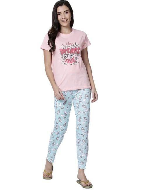 kryptic pink & aqua printed t-shirt with pyjamas