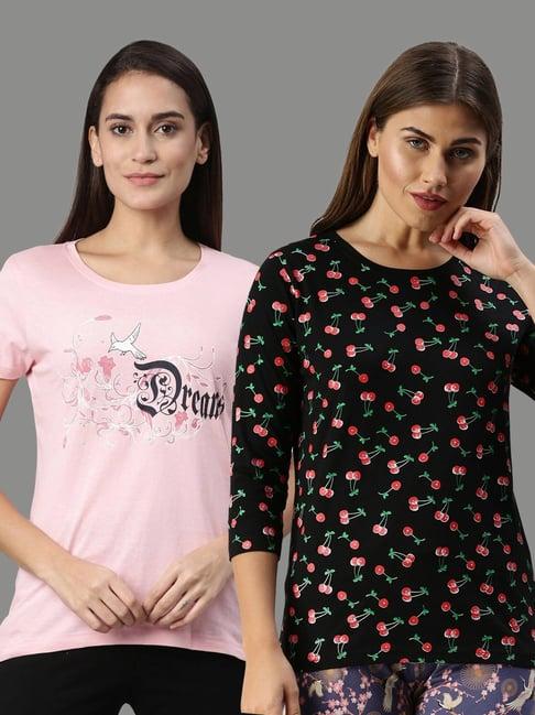 kryptic pink & black printed cotton t-shirt - pack of 2