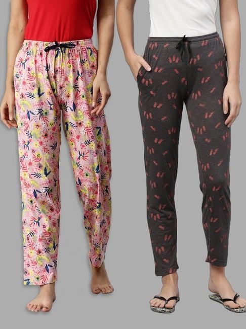 kryptic pink & charcoal printed lounge pants - pack of 2