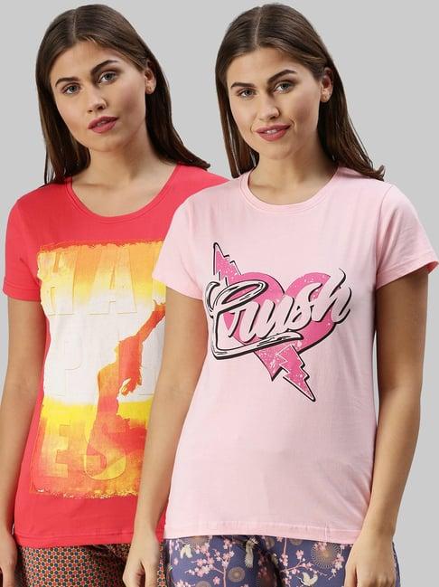 kryptic pink & fuchsia printed cotton t-shirt - pack of 2