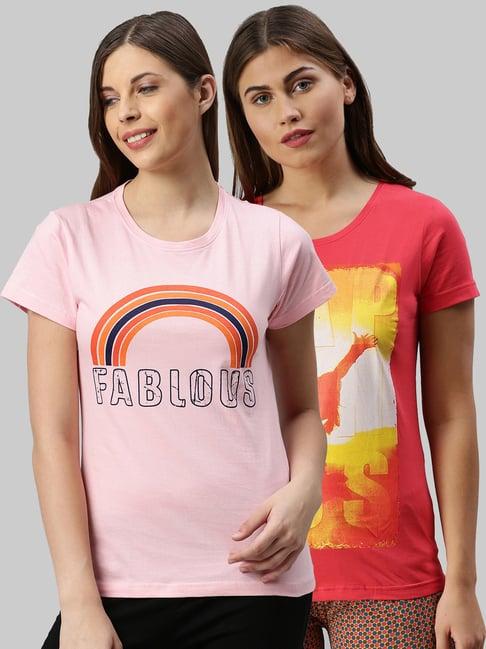 kryptic pink & fuchsia printed cotton t-shirt - pack of 2