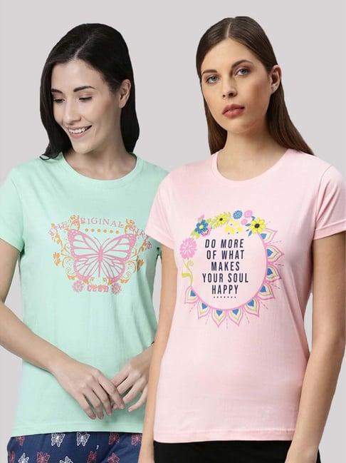 kryptic pink & green cotton printed lounge t-shirt - pack of 2