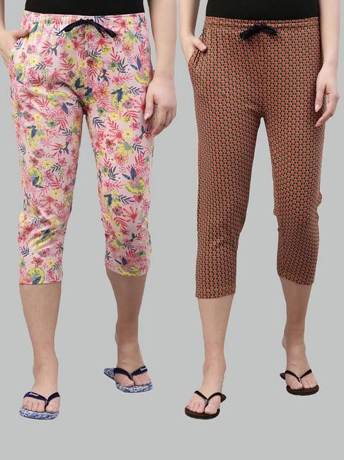 kryptic pink & mustard printed capris - pack of 2