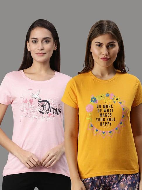 kryptic pink & mustard printed cotton t-shirt - pack of 2