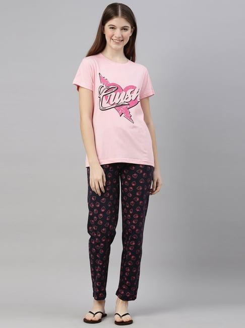 kryptic pink & navy printed t-shirt with pyjamas