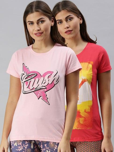 kryptic pink & red cotton printed t-shirt - pack of 2