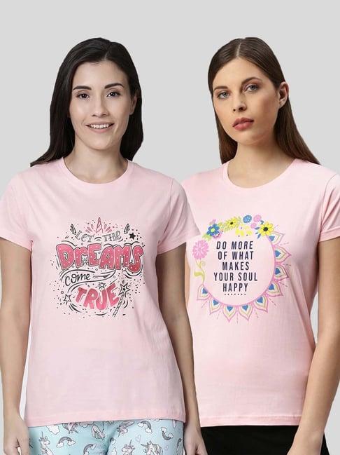 kryptic pink cotton printed lounge t-shirt - pack of 2