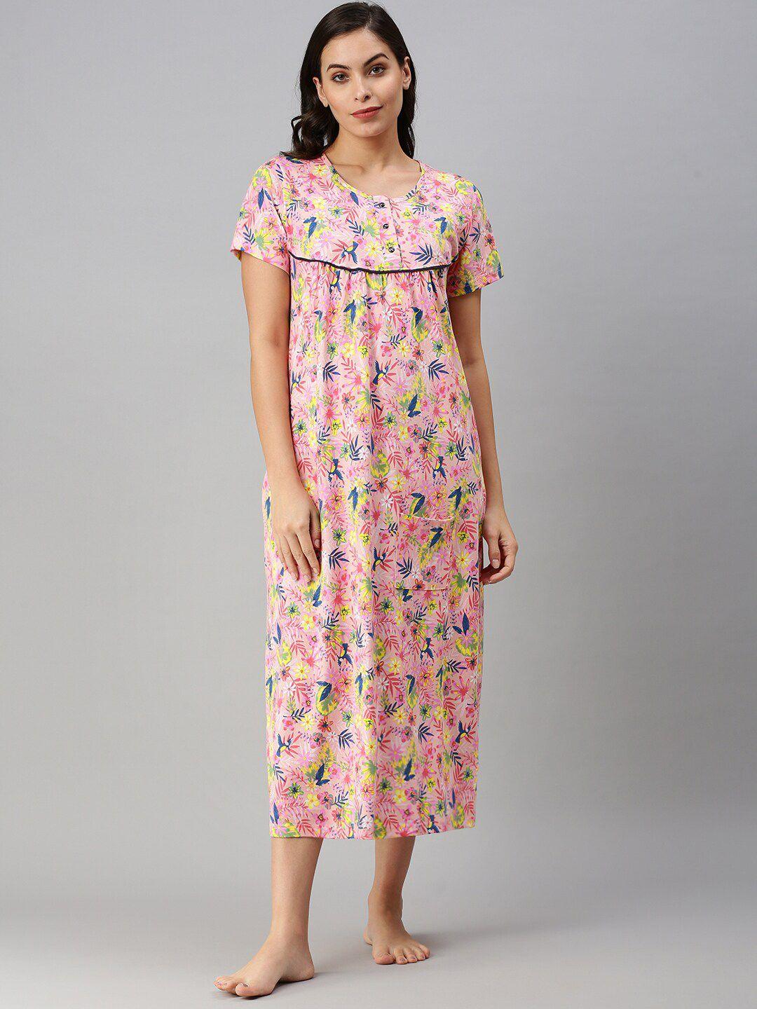 kryptic pink printed pure cotton nightdress