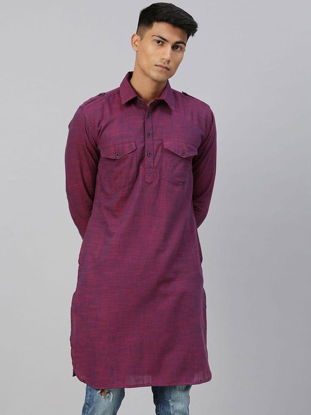 kryptic pockets long sleeves shirt collar pathani cotton kurta