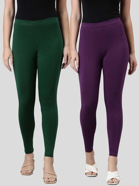 kryptic purple & green cotton leggings - pack of 2