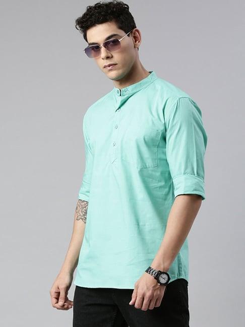 kryptic sea green regular fit short kurta