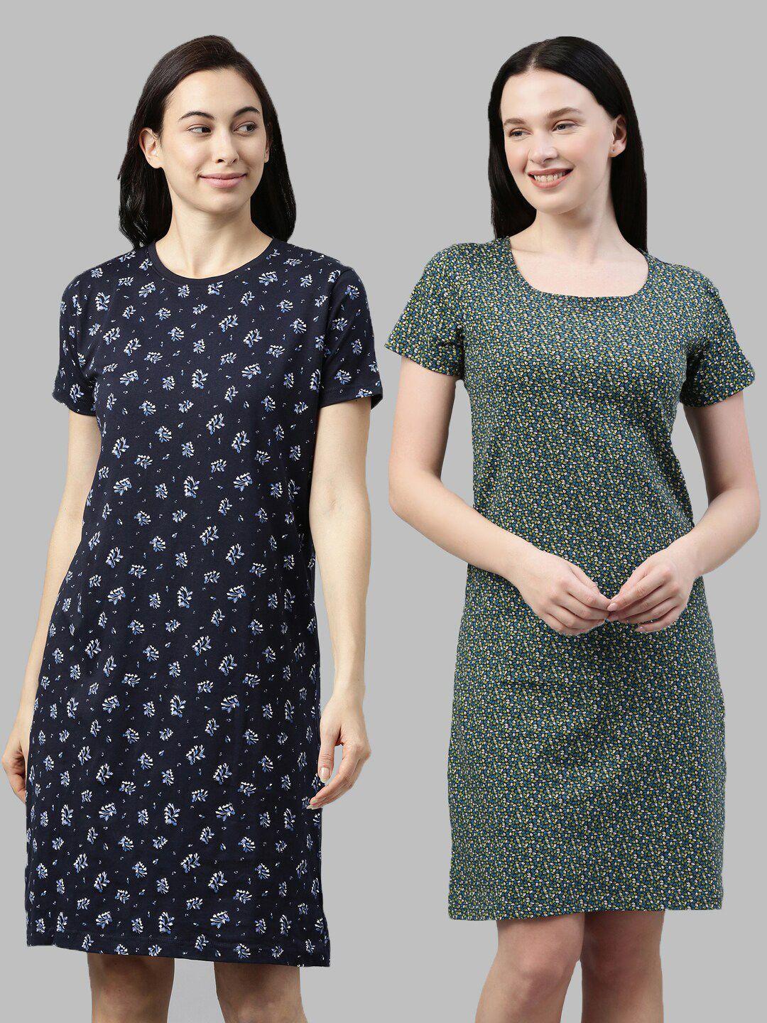 kryptic set of 2 navy blue printed nightdress