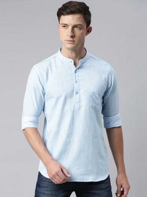 kryptic sky blue mandarin collar short kurta