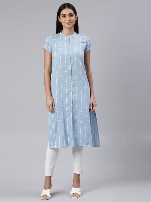 kryptic sky blue printed a line kurta