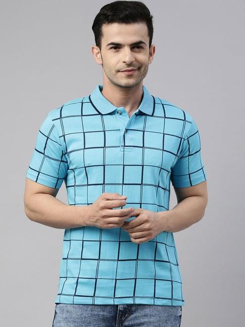 kryptic sky blue regular fit printed polo t-shirt