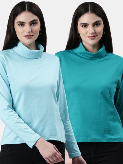 kryptic teal & aqua cotton regular fit t-shirt (pack of 2)