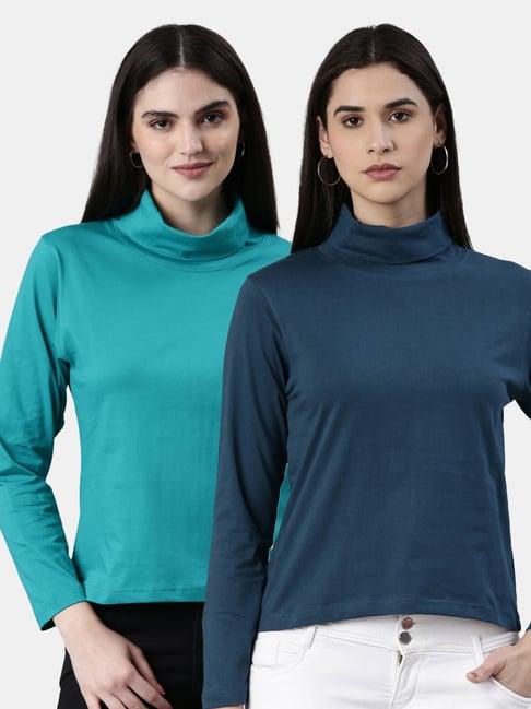 kryptic teal green & teal blue cotton regular fit t-shirt (pack of 2)