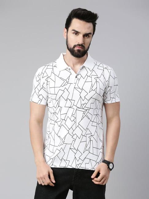 kryptic white regular fit printed cotton polo t-shirt