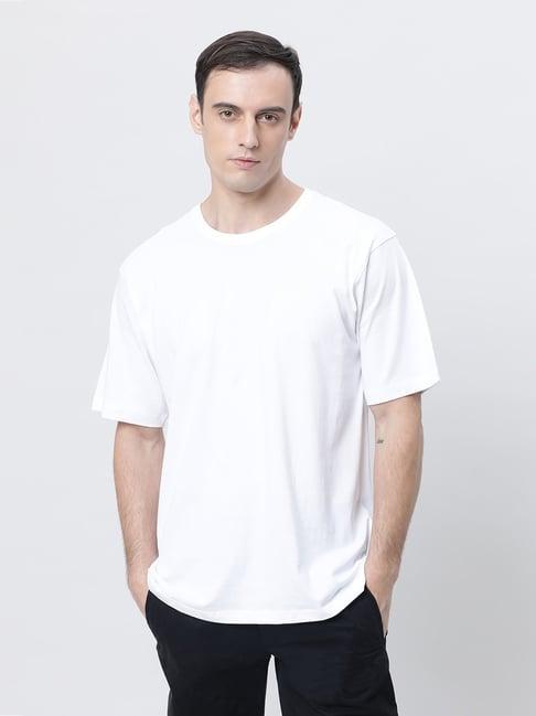 kryptic white relaxed fit printed oversized crew t-shirt