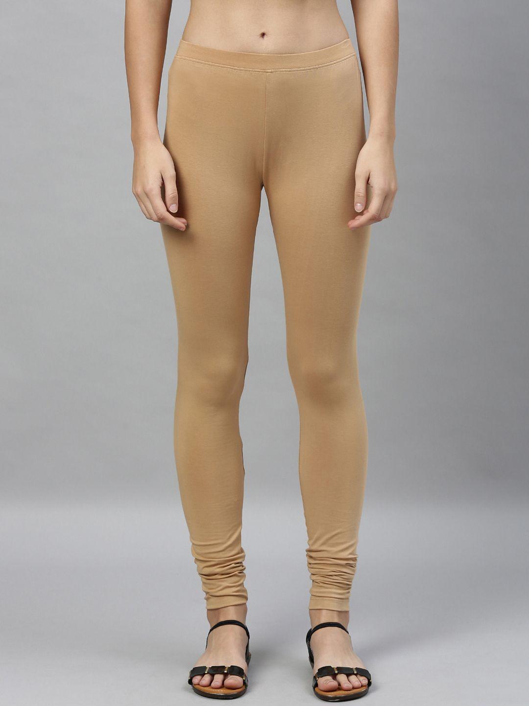 kryptic women beige solid churidar-length leggings