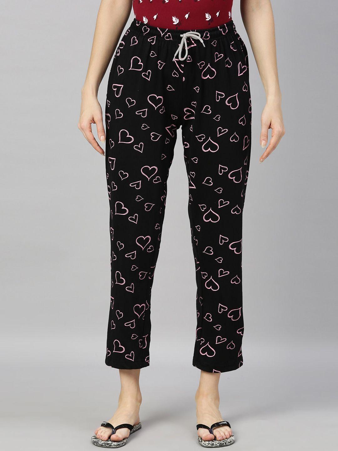 kryptic women black & pink printed lounge pants