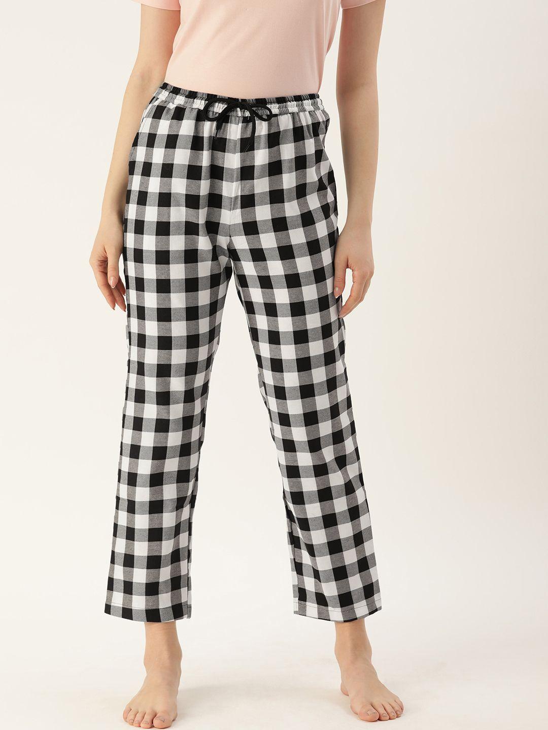 kryptic women black & white checked relaxed fit lounge pants