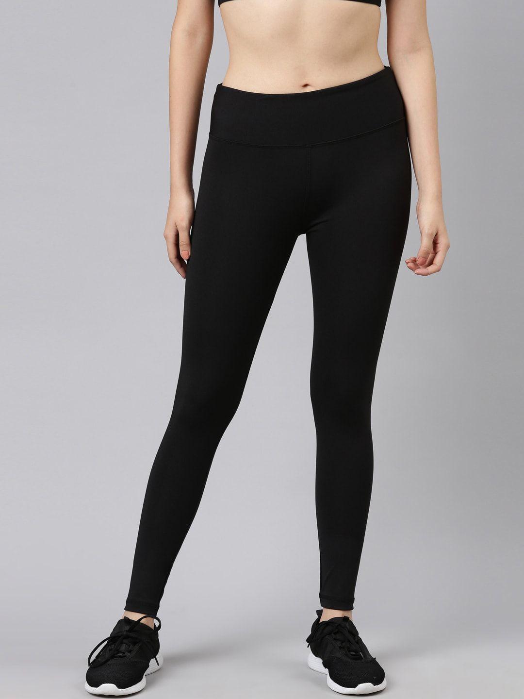 kryptic women black solid slim fit dry fit tights