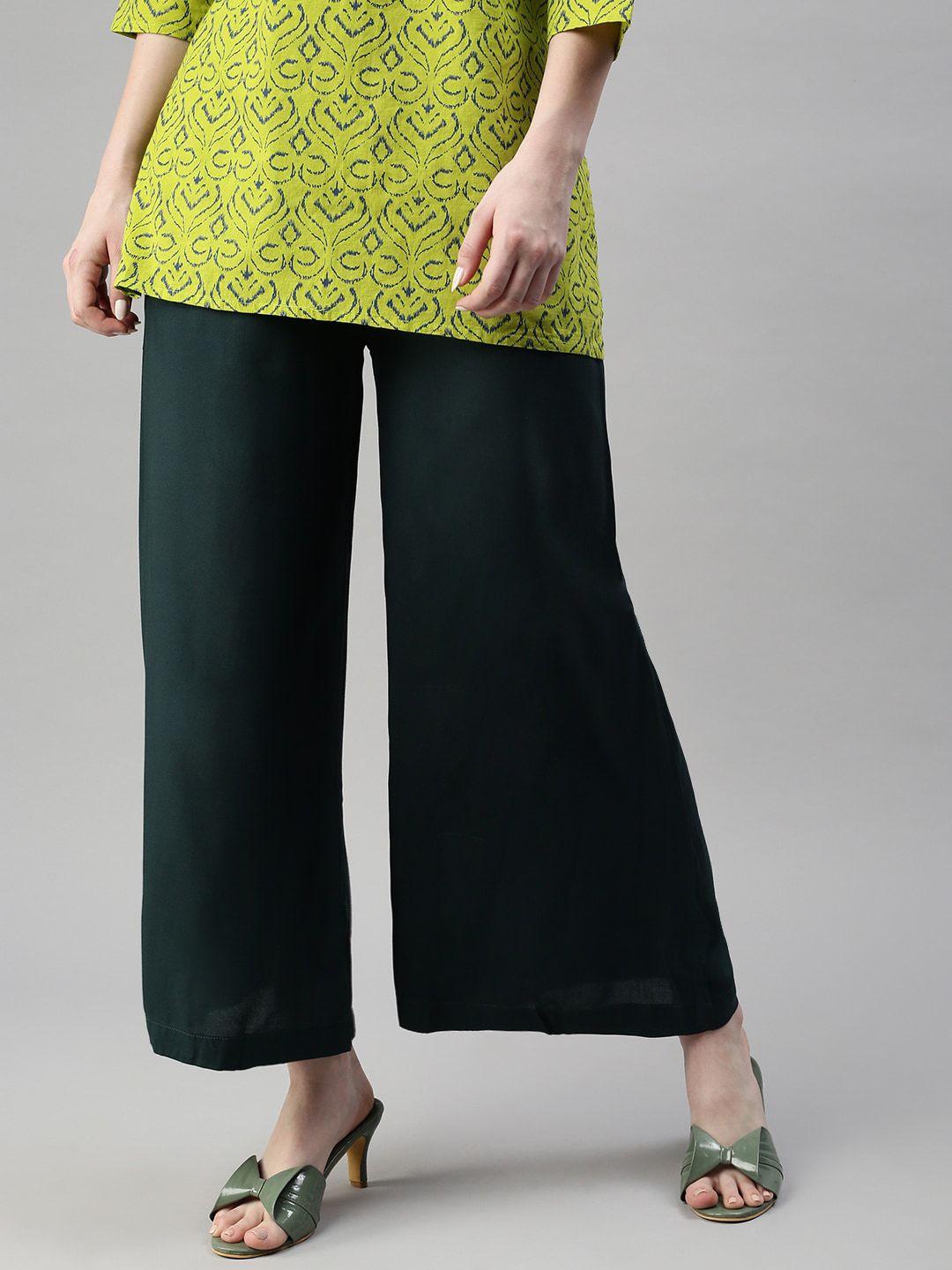 kryptic women flat-front mid-rise flared trousers