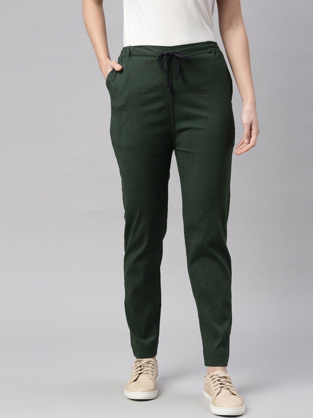 kryptic women green slim fit trousers