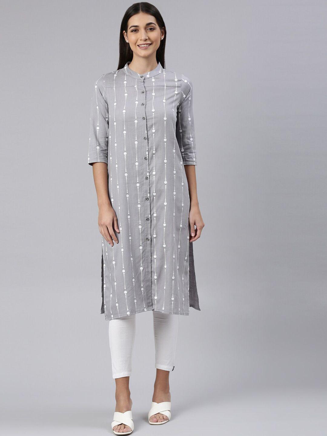 kryptic women grey geometric printed cotton kurta