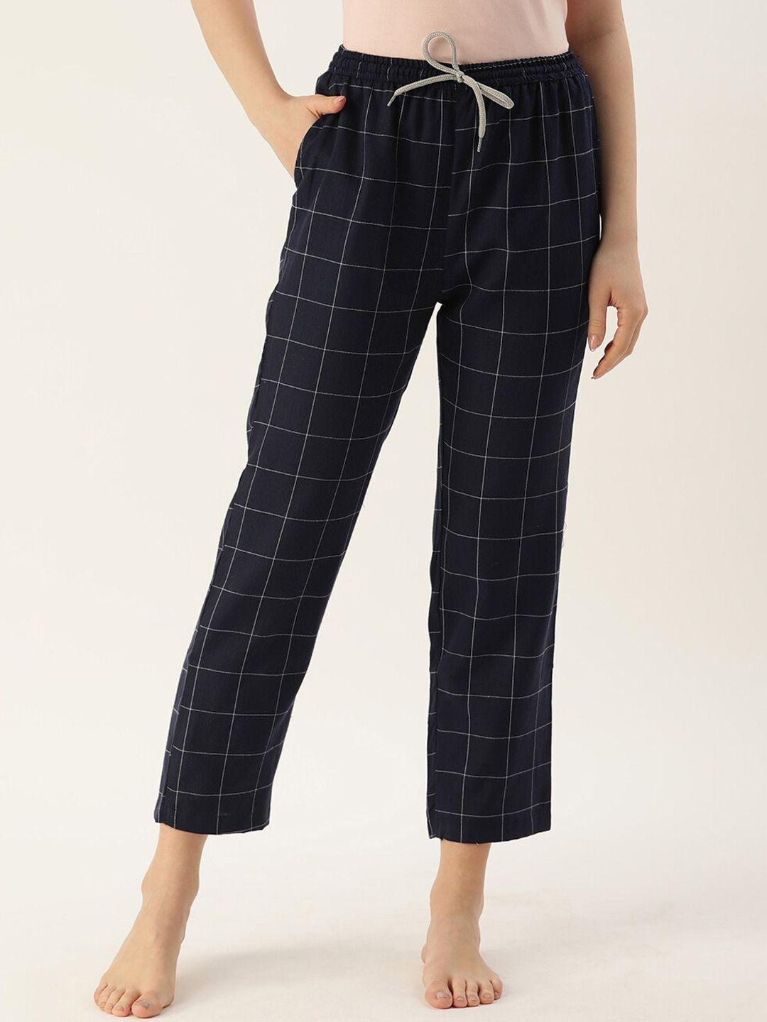 kryptic women navy blue & white checked lounge pants