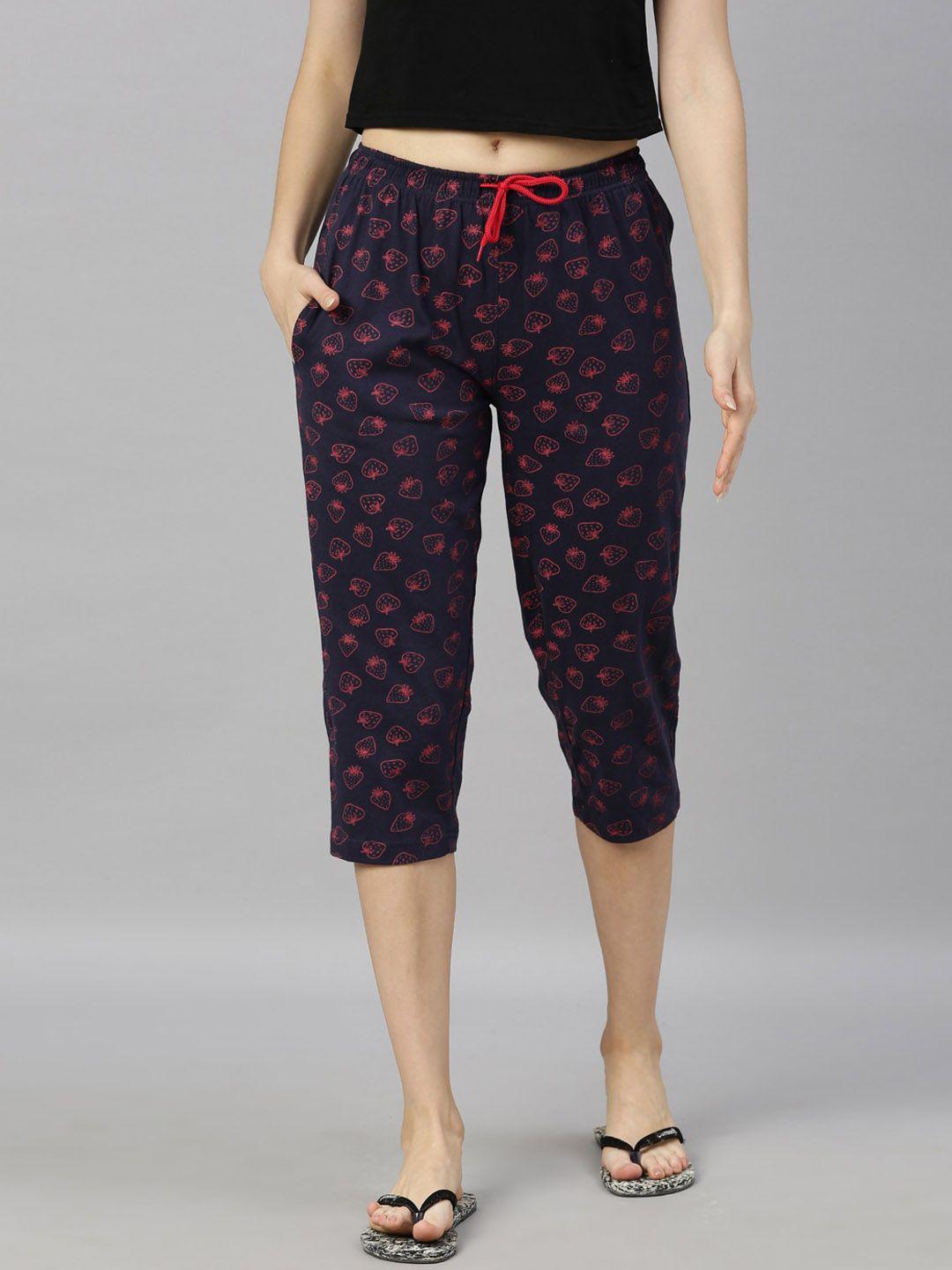 kryptic women navy blue printed regular fit capris