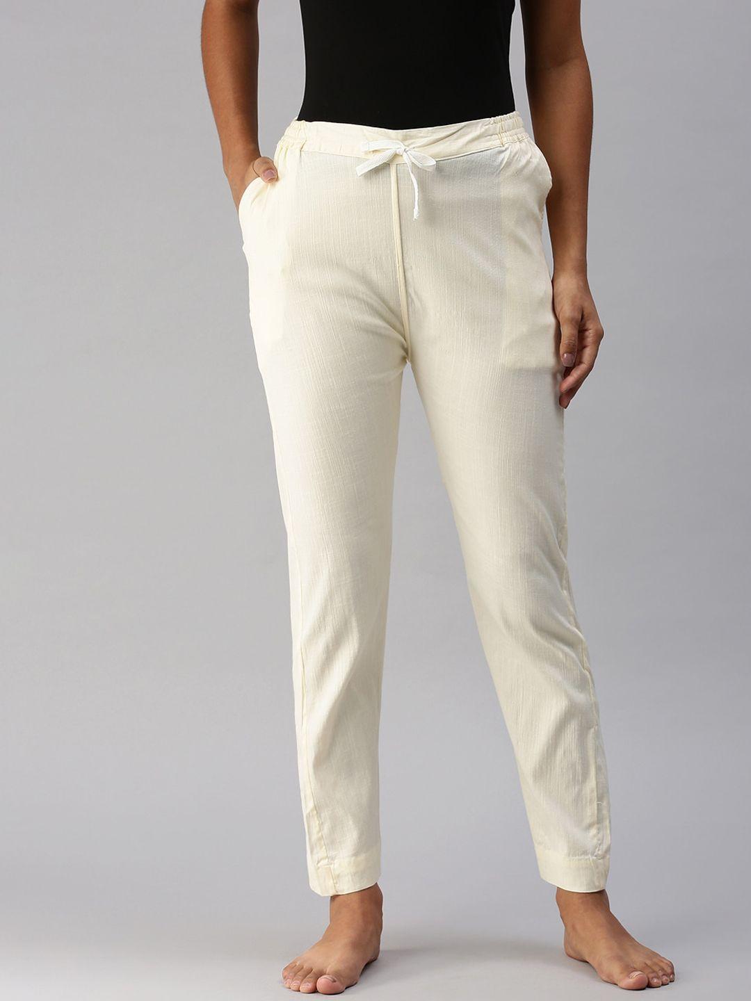 kryptic women off white solid lounge pants