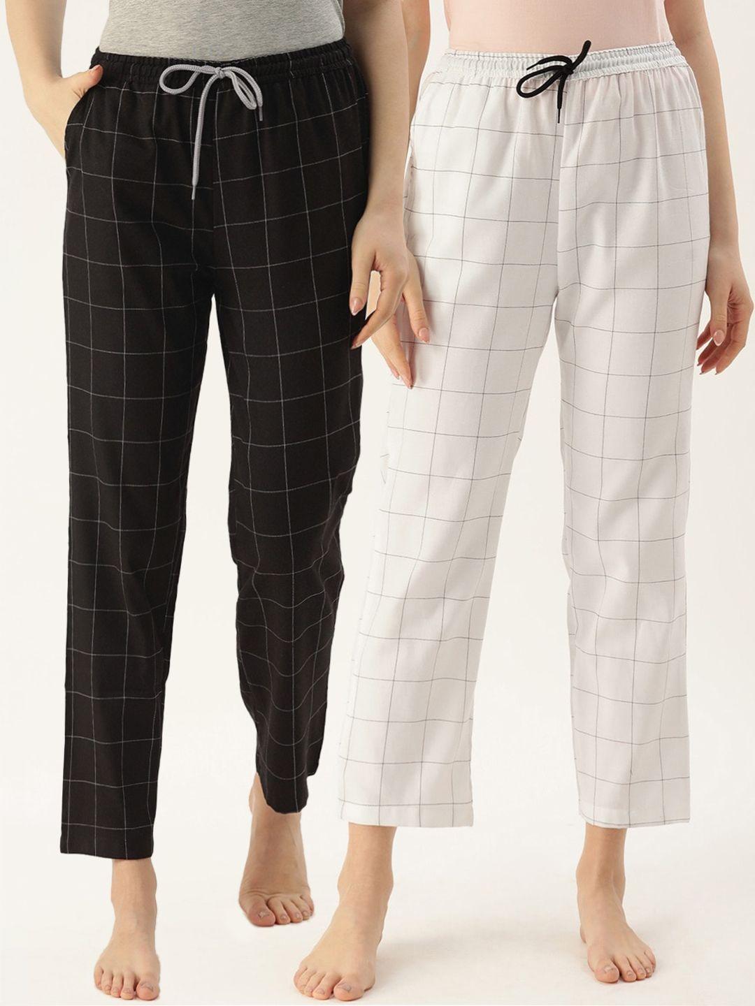 kryptic women pack of 2 checked pure cotton pyjamas