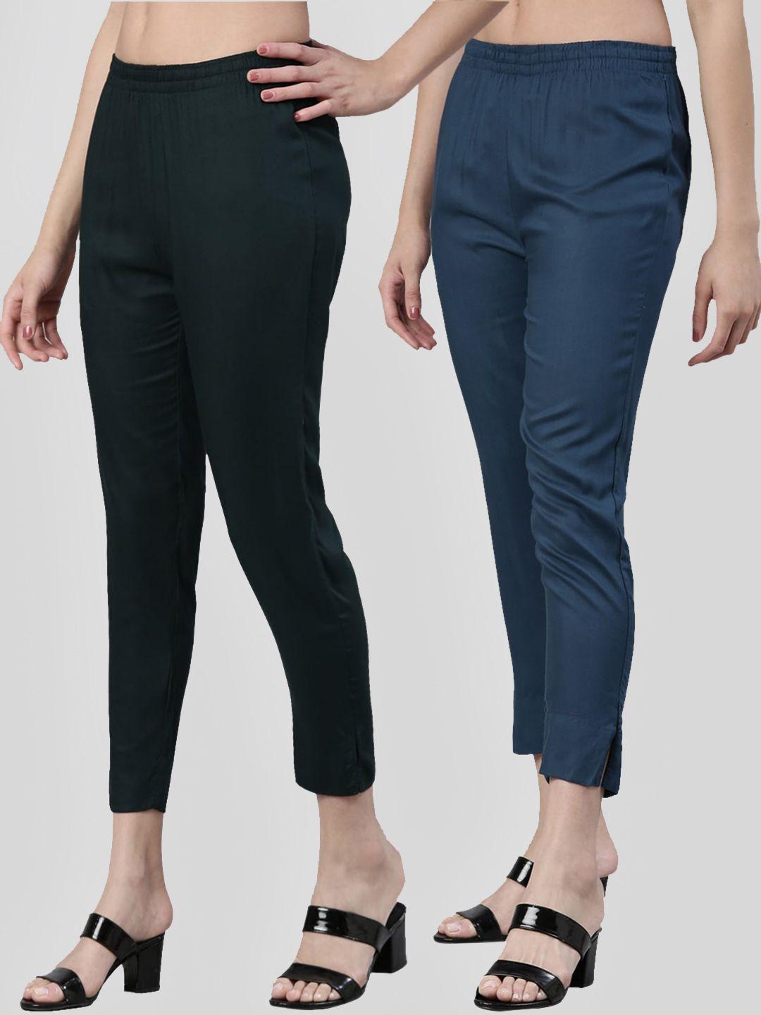 kryptic women pack of 2 mid-rise smart slim fit cigarette trousers