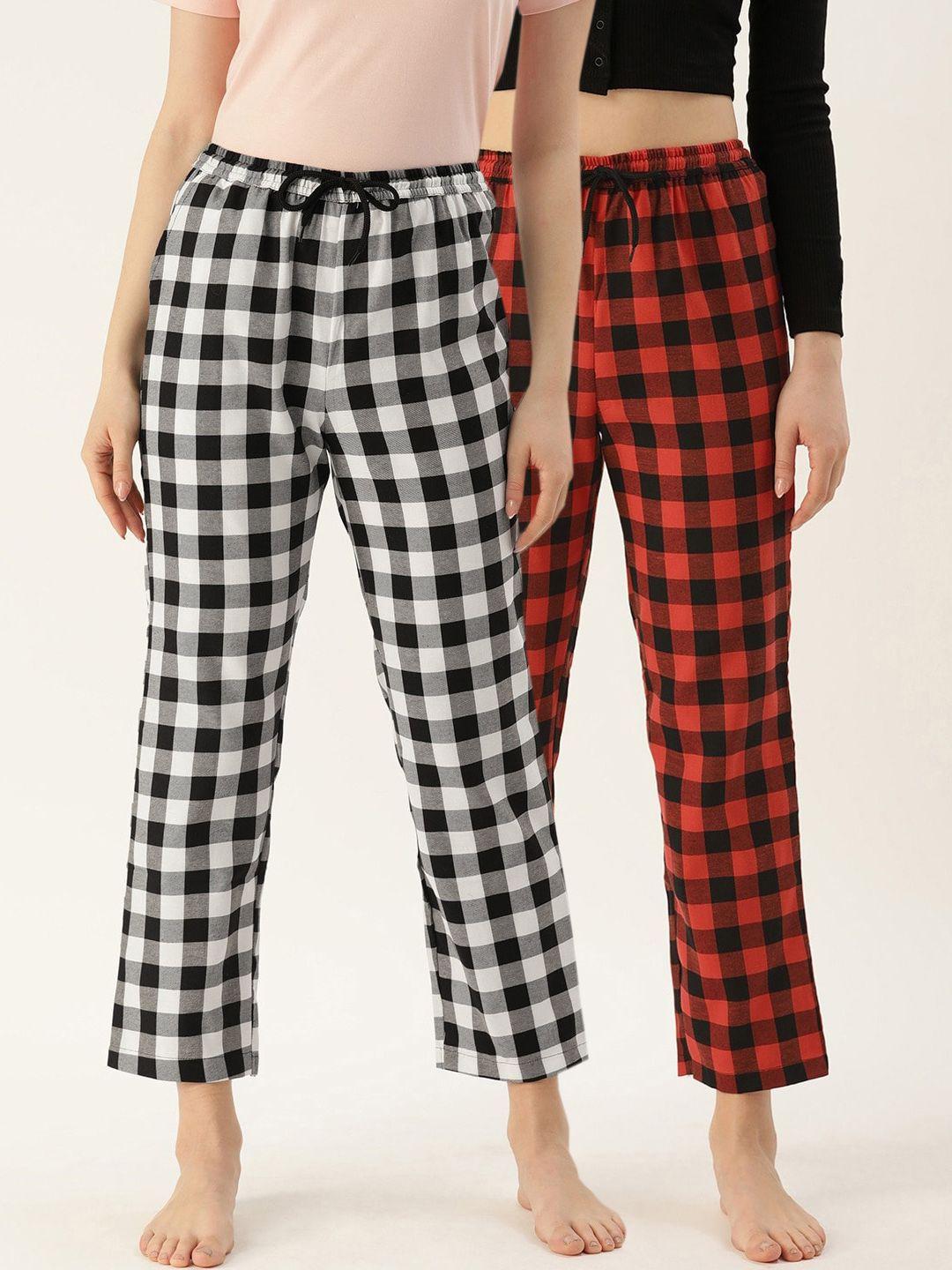 kryptic women pack of 2 printed pure cotton lounge pants