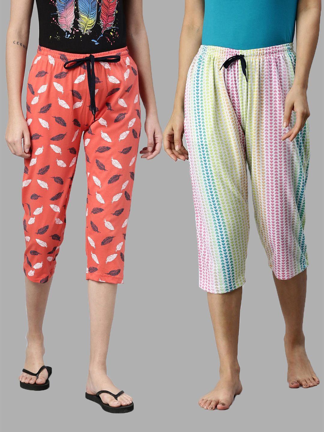 kryptic women pack of 2 pure cotton printed capris