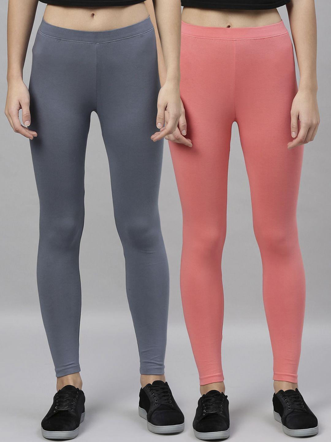 kryptic women pack of 2 solid ankle-length leggings
