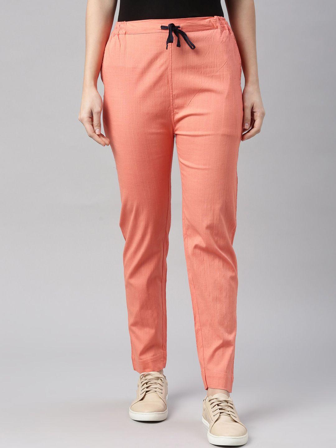 kryptic women peach-coloured slim fit trousers