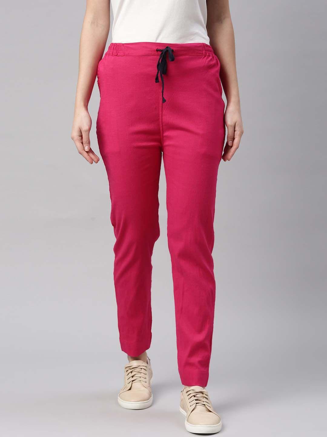 kryptic women pink slim fit trousers