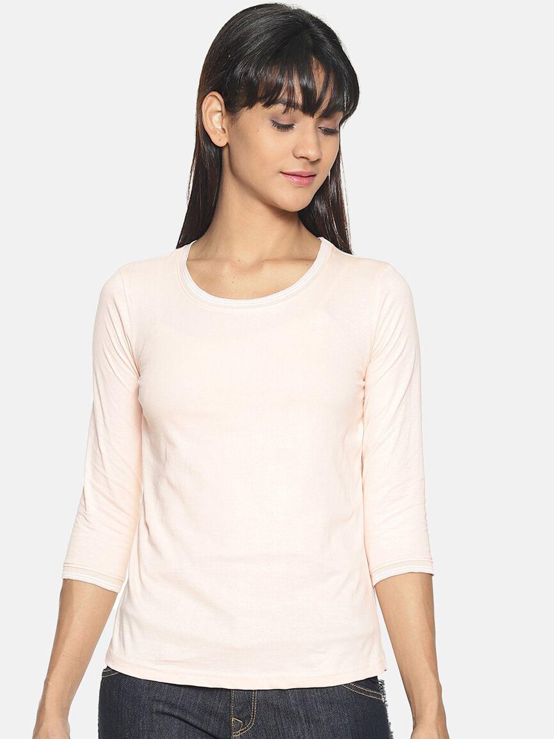 kryptic women pink solid round neck t-shirt