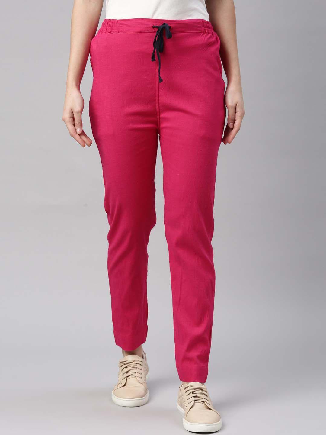 kryptic women pink solid slim fit trousers