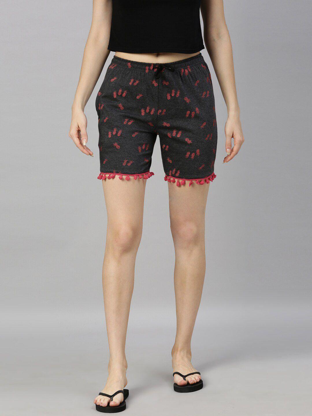 kryptic women printed pure cotton mid-rise lounge shorts