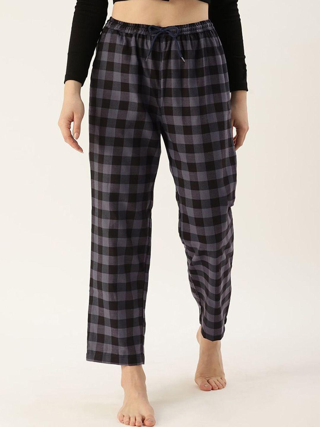 kryptic women pure cotton checked relaxed fit lounge pant