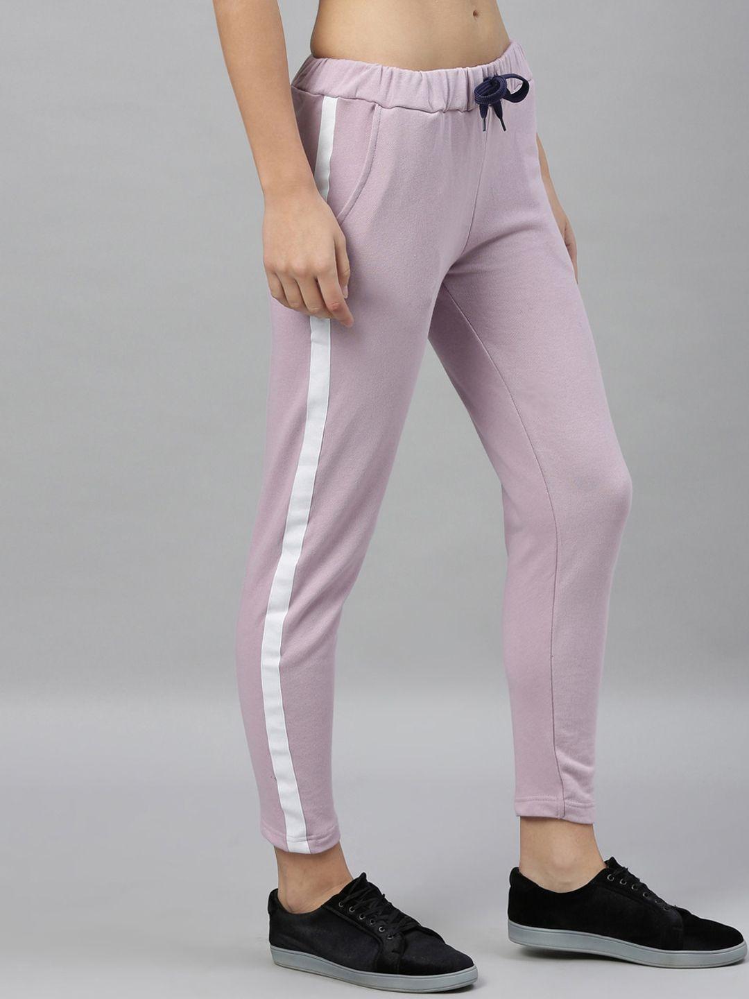 kryptic women purple & white solid slim-fit track pants